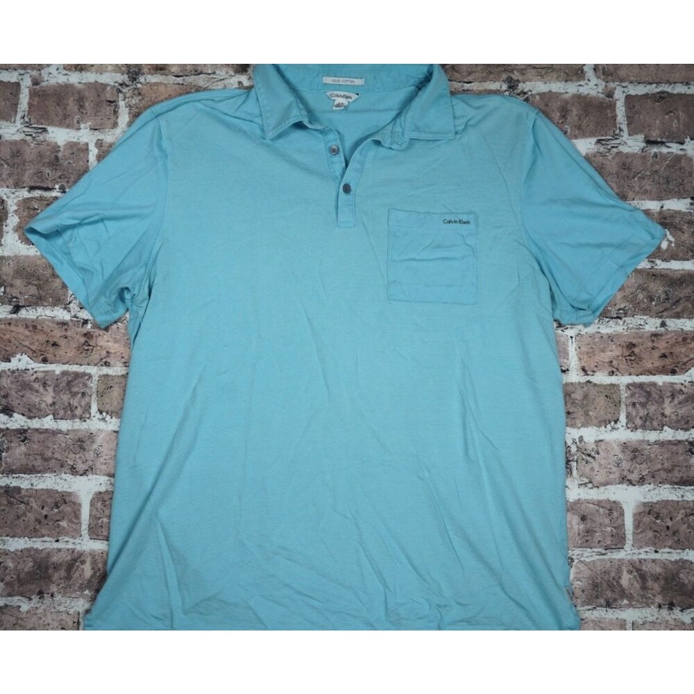 Calvin Klein Liquid Touch Cotton Polo Shirt Mens L Blue Soft Casual Golf Beach